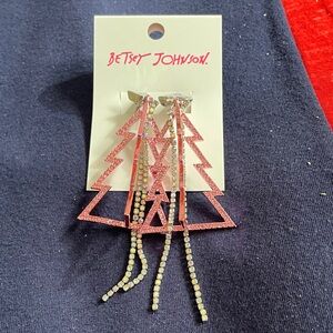 Betsey Johnson Pink and Silver Tree Earrings